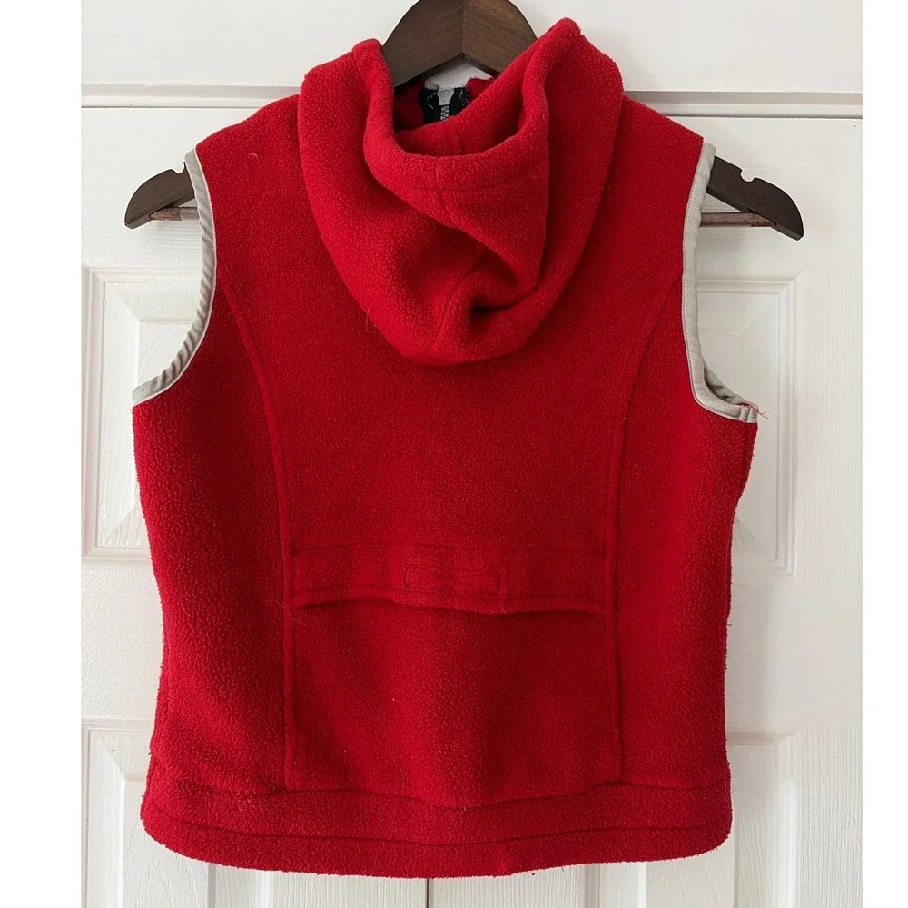 Bebe BBSP Red Fleece Hooded Vest Half Zip Sleeveless Jacket Kids‎ Large EUC